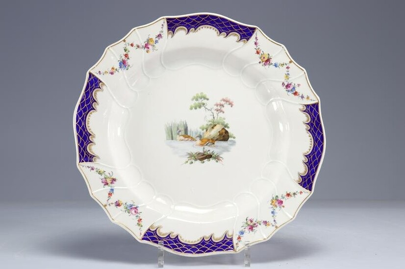 Large 18th century Tournai porcelain dish decorated with ducks