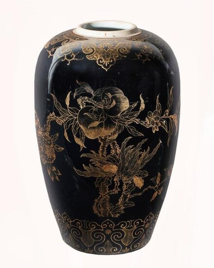 Large Chinese Kangxi Marked Mirror Black Jar