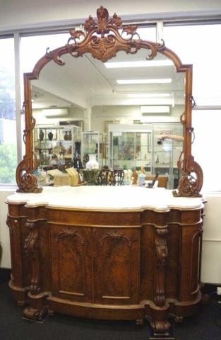 Large Victorian walnut marble top sideboard with tall mirror...