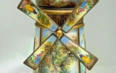 Large Viennese Austrian Enamel Windmill Musical Jewelry
