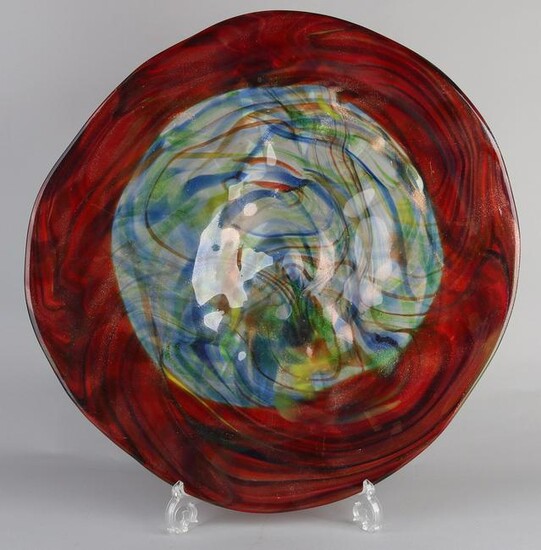 Large modern glass fruit bowl. Glass fusing. 21st