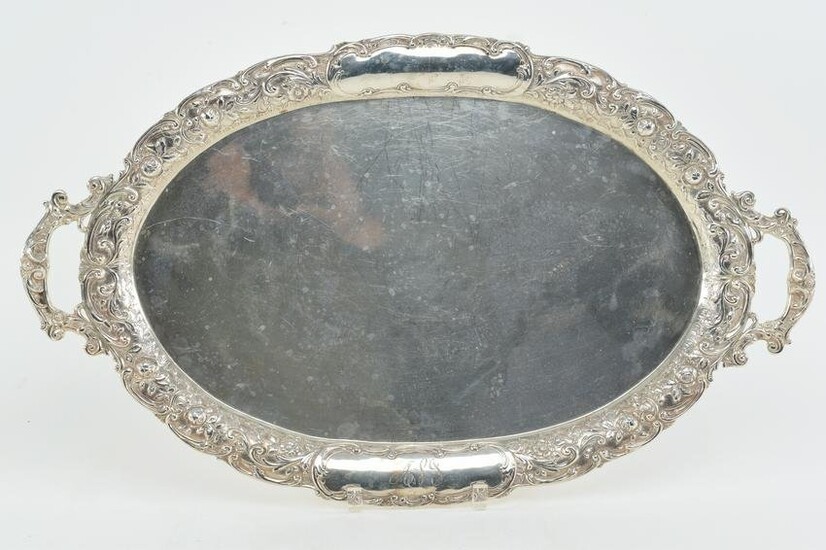 Large sterling silver ornate two handled tray. Similar
