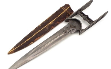Late 17 th century Mughal Indian katar, in associated period scabbard, blade of fine Wootz Damascus