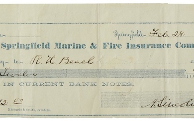 Lincoln, Abraham. Printed check signed, 28 February 1859