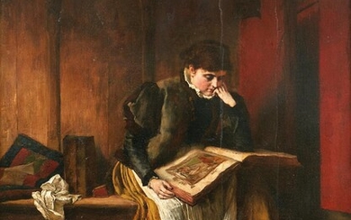 Lindenschmit, Wilhelm von d. J.: Lesende Frau in einem historischen Interieur