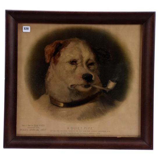 Lithograph, "Pears" Advertising, Dog Smoking Pipe