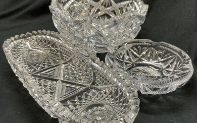 Lot 3 Saw Toothed Cut Crystal Vessels, Tableware
