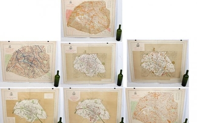Lot of 7 unframed antique maps of Paris