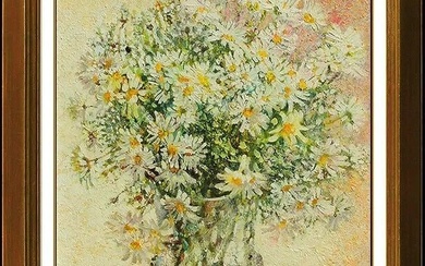 Louis Fabien Original Oil Painting On Canvas Signed Flower Still Life Artwork