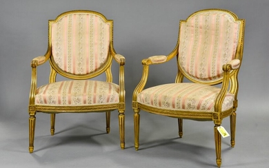 Louis XVI Style Pair Of Gold Gilt Arm Chairs
