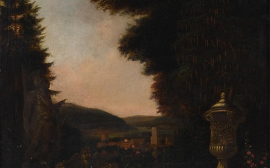 MATTHIAS (CALZETTI) WITHOOS, DUTCH 1627-1703, CLASSICAL LANDSCAPE, Oil on canvas, 33 x 27 1/2 in. (83.8 x 69.9 cm.), Frame: 37 x 32 5/8 in. (94 x 82.9 cm.)