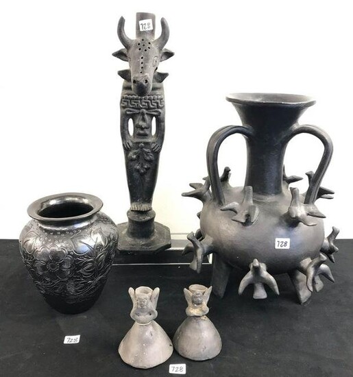 MCM Group of Pit-Fired Mexican Figural Pottery