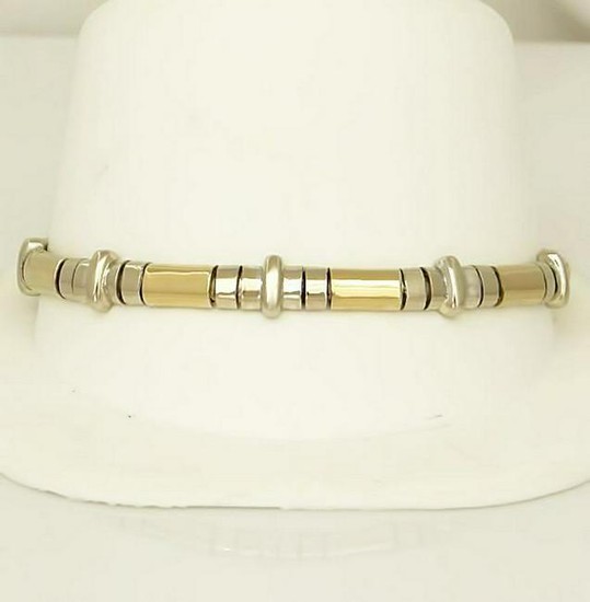 MENS 14k YELLOW WHITE GOLD STATION BAR SOLID LINK