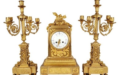 Magnificent 19th C. Raingo Fres Gilt Bronze Clockset