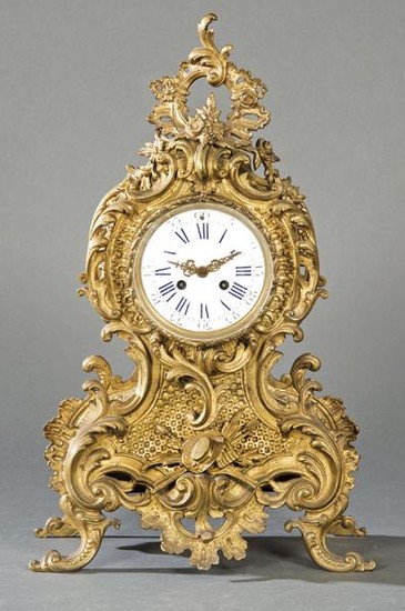 Mantel table clock in gilded bronze, France 19th