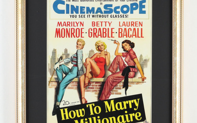 Marilyn Monroe Custom Framed "How To Marry a Millionaire" Poster with Monroe Hanging Pin