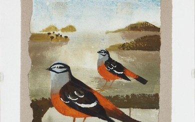 Mary Fedden OBE RA RWA, British 1915-2012 - Sand Buntings, 1982; watercolour and gouache on paper, signed and dated lower right 'Fedden 1982', 21.5 x 16.5 cm (ARR) Provenance: private collection, purchased directly from the artist in 1982; thence...