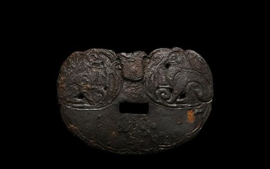 Medieval Bronze Applique with Seated Beasts
