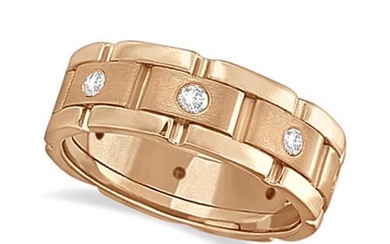 Mens Wide Band Diamond Eternity Wedding Ring 18kt Rose Gold 1.40ctw