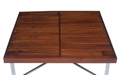 Mid-Century Modern Square Slat Wood Cocktail Table