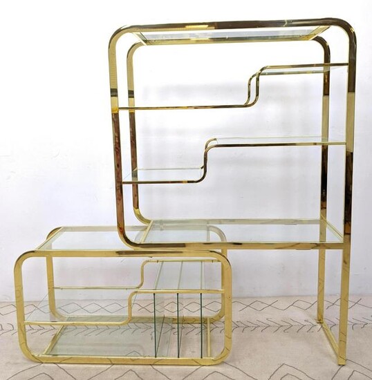 Milo Baughman DIA Style Brass Glass Shelf Etagere. Expa