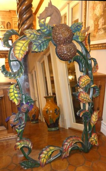 Modern Carved and Painted Wood Mirror