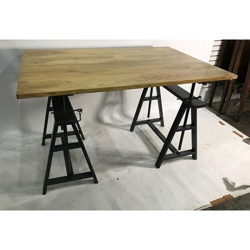 Modern dining table, the rectangular wooden top in a part sp...