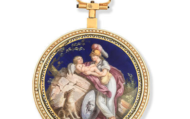 Moricand & Compagnie. A continental gold and seed pearl set key wind open face pocket watch with enamel decoration