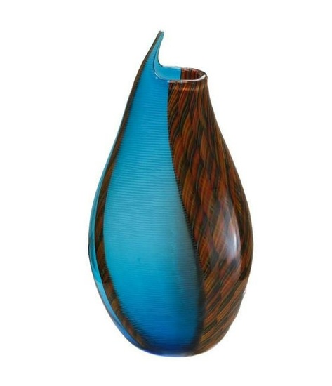Murano Afro Celotto Glass Blue Orange Modernist Vase