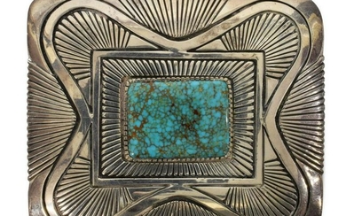 NATIVE AMERICAN STERLING & TURQUOISE BELT BUCKLE