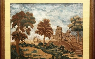 Needlework Embroidery Stumpwork Landscape Picture, circa 1820