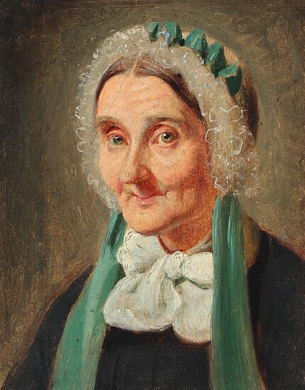SOLD. Nicolai Habbe: Portrait of Jacobine Ronander b. Tegner. Unsigned. Oil on panel. 17.5 x 14 cm. – Bruun Rasmussen Auctioneers of Fine Art