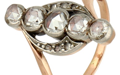 No Reserve - Gouden/platina 5-steens ring bezet met roos geslepen diamant.