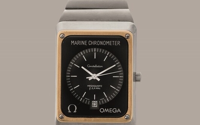 OMEGA - Marine Chronometer ref 198.0082 Megaquartz in acciaio, quadrante nero con datario, movimento al quarzo accompagnato da Certificato di Cronometria