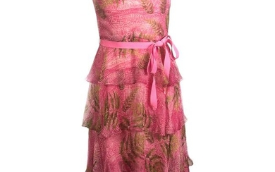 OSCAR DE LA RENTA Sleeveless Pink Midi Dress w/ Belt