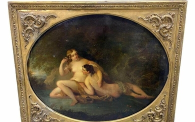 Old Master Oil Painting on Canvas of Two Nude Females