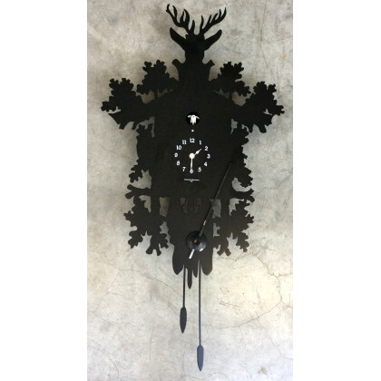Orologio a cucù in metallo laccato nero (h cm 90) marcato Diamantini & Domeniconi (lievi difetti)
