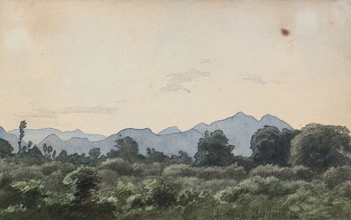 P. C. Skovgaard: Italian landscape. Unsigned, dated Milano 1854. Watercolour on paper. Sheet size 10.5×17 cm.