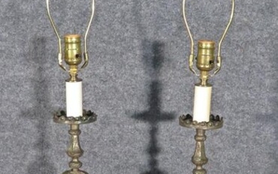 PAIR FRENCH BAROQUE METAL TABLE LAMPS