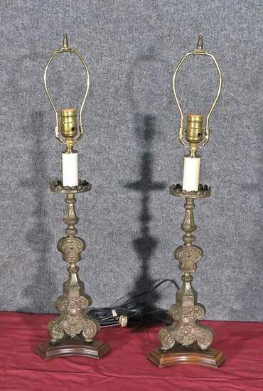 PAIR FRENCH BAROQUE METAL TABLE LAMPS