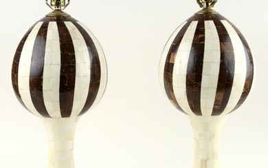 PAIR GOURD FORM TWO TIER BONE TABLE LAMPS