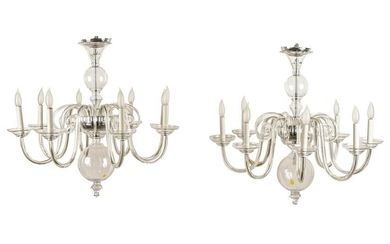 PAIR OF BLOWN GLASS CHANDELIERS