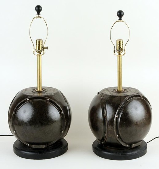 PAIR ONE-LIGHT TABLE LAMPS, CONVERTED TOBEY METER