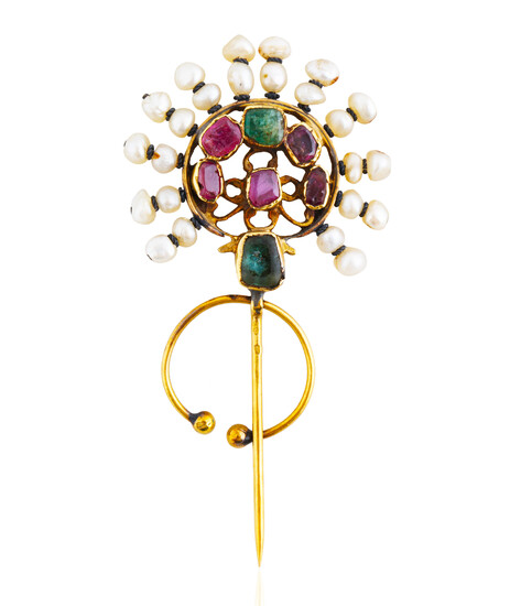PEARL AND GEM BROOCH, LATE 19TH-20TH CENTURY