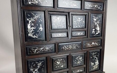 LITTLE Asian CABINET in ebony with mother-of-pearl inlaid decoration featuring...