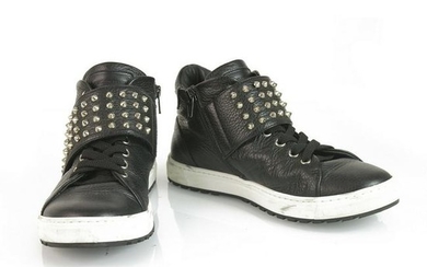 PHILIPP PLEIN Studded Hi-top Black Leather Sneakers