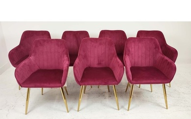 DINING CHAIRS, a set of seven, 1950s Italian style gilt meta...