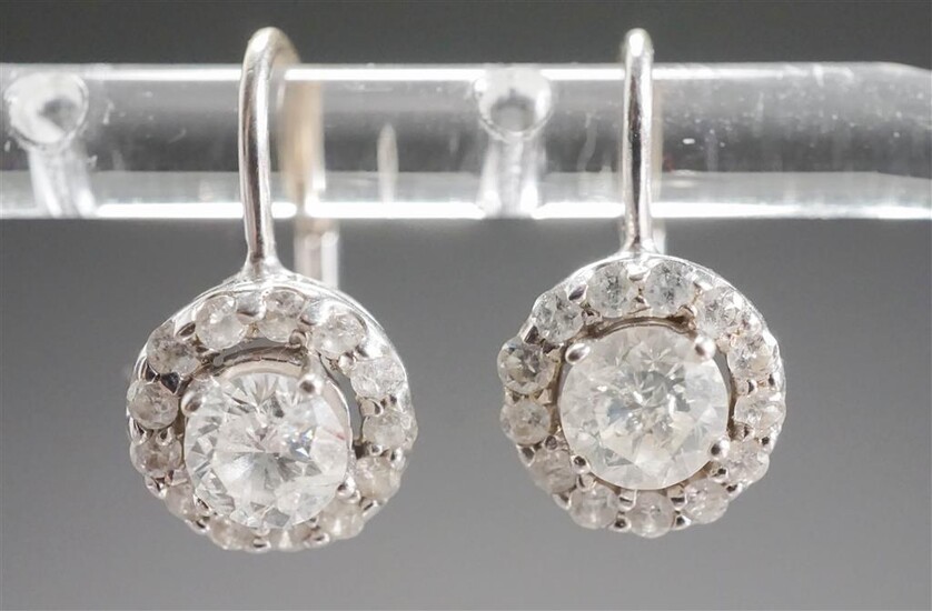 Pair 14-Karat White-Gold and Diamond Cluster Pierced Earrings, approx 1.30 tcw