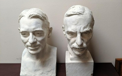 Pair 1939 & 41 Albin Polasek Plaster Male Busts