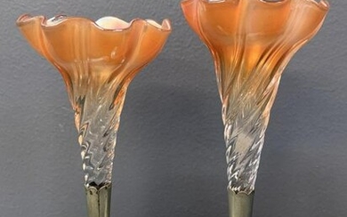 Pair Art Nouveau Art Glass Bud Vases, Solifleurs